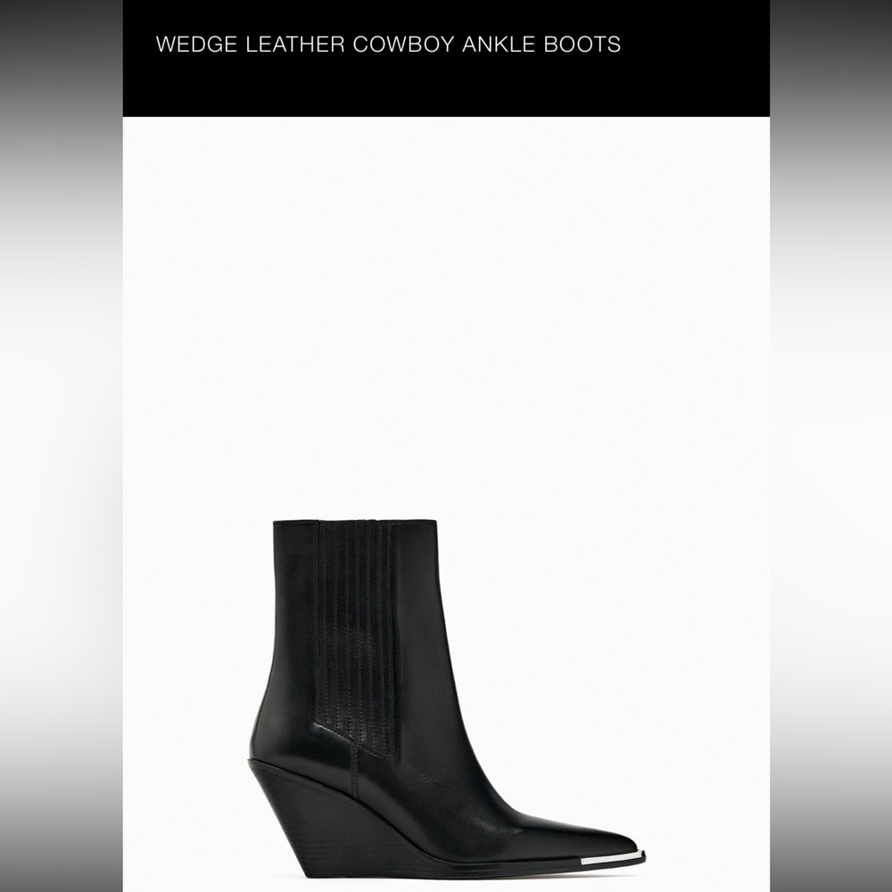 Zara Women’s WEDGE LEATHER COWBOY ANKLE BOOTS- 9M
